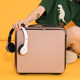 Pink Gray Mini 16-Inch Password-Protected ABS Storage and Carry-On Luggage Box Front-Opening V888-ELOSUNG13513