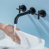 Basin Mixer Tap Matte Black Wall Mounted Bathroom Faucet Double Handle Brass Basin Mixer with Rough V1237-ZY-528-259