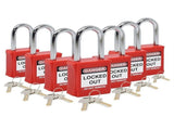 Copper 7 Red Lockout Tagout Locks with 2 Brass Keys Included Compliant Padlock Set V1366-AZ2-W-21745