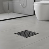 15x15cm Square Shower Drain with Grid Pattern Grate Matte Black 304SS, CUPC Certified with Hair V63-955601