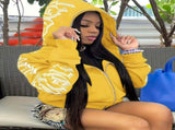 Y2k Hoodie Gothic Streetwear Women'S Zip-Up Jacket Letter Print Hoodie - Yellow - Size M V1102-M-APP-3Z8361-YELL-MAUMEU48