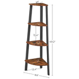 VASAGLE Corner Shelf 4-Tier Industrial Storage Rack Rustic Brown and Black V227-9101402108992