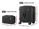 Wanderlite 2pcs Trunk Luggage Suitcase Travel Carry On TSA Lock 12" 20" Black LUG-ABS-TRUK-12-20-BK