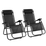 Gardeon 2PC Zero Gravity Chair Folding Outdoor Recliner Adjustable Sun Lounge Camping Black FF-ZGC-BKX2