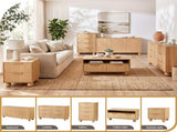 Artiss Buffet Sideboard Cabinet 2-Tier Fluted Kitchen Storage Ball Legs Pine FUR-Z-SID150-RND-WD-AB