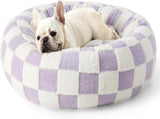 50cm Round Pet Bed Purple & White Checkerboard - Soft Plush Donut Cuddler for Small Dogs & Cats V888-ELOSUNG41380