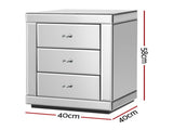 Artiss Set of 2 Bedside Table 3 Drawers Mirrored Glass - PRESIA Silver MF-BT-7181-SRX2