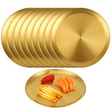 10PCS Golden Stainless Steel Plates, 10" Large Round Shallow Plates, Elegant Brushed Stainless Steel V1369-AZ3-W-08739