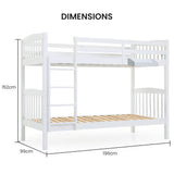 Kingston Slumber Wooden Kids Bunk Bed Frame, with Modular Design that can convert to 2 Single, White V219-BEDSBBKS02WA