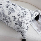 SOGA 35cm Throw Pillow Black and White Floral Print Elegant with Tassel Accents Home Decor FRENCHCUSHION342