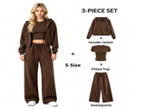 Women Chestnut Brown 3-in-1 Sweatshirt Outfit, Cozy Lazy Loungewear Set Size S, Soft Fabric V1221-XM-LB5020-ZS141