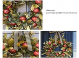 Front Door Round Wooden Fall Wreath with Brown Magnolia Leaves and Small Pomegranate Fruits leaves V1366-AZ2-W-20039