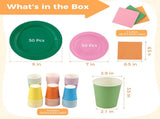 220PCS Rainbow Party Tableware, Colorful Neon Party Supplies, Disposable Dinnerware Kit, Includes V1192-AZ-W-18278