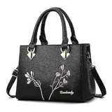 Flower Embroidery Women's Shoulder Bag PU Leather Tote V1263-JX-3490