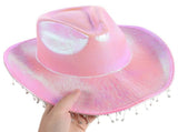 Pink Cowgirl Hat with Rhinestones and Fringe for Party Decorations V1369-AZ3-W-19212