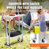 Stainless Steel Work Table 30 x 12 x 38 Inch, with 4 Wheels, 3 Adjustable Height Levels, Heavy Duty V952-CFBXGGZTLCDJEZMQSV0