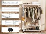 XXL Bamboo Clothes Rail Coat Rack with Wheels, Wooden Open Wardrobe Garment Organizer with Hanging V767-X8JJZ-WT