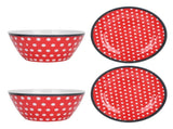 4Pcs Salad Dish Set Red Dots Imitation Porcelain Plate Fruit Food Cake Dish Dinnerware for Kitchen V1294-YM0718-3118210002611