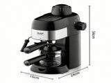Compact 800W Espresso Coffee Maker with Steam Milk Frother, 240ml Glass Carafe, 4-Cup Capacity, V1341-ZY-FKXSZWL7-BLACK