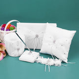 5pcs/set White Wedding Supplies Satin Flower Girl Basket Ring Bearer Pillow Guest Book Pen V1294-YM0901-H21026