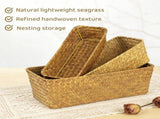 3PCS Woven Desktop Storage Baskets Set, Handwoven Seagrass Baskets Rectangular Organizer Bin, V1369-AZ3-W-08833