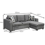 Fontana Pullout Sofa Bed with Storage Chaise Lounge Sarantino - Grey SOFA-M084-LNN-GY