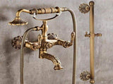 Bathtub Faucet with Handheld Shower Antique Brass Wall-Mounted Multifunctional Mixer Tap, Hot & V1107-113-05005-BRO-C