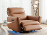Artiss Swivel Recliner Chair PU Leather Rocking Reclining Sofa with Charging Ports LED Brown RECLINER-A21-LED-PU-BR