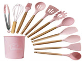 Pink And Brown 12-Piece Silicone Kitchen Utensil Set - Non-Stick Food-Grade Silicone Cooking Tools V888-ELOSUNG23156