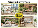 Gardeon Outdoor Swing Chair 2-Seater Rattan Seat with Canopy Beige GSC-BST-RAN-WHBE-AB