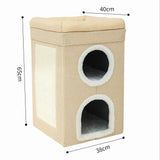 Grey 3-Story Villa Cat House with Scratching Posts - Foldable Double-Decker Cat Condo, Warm & V888-ELOSUNG48747