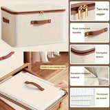 56L Double Zipper Storage Box with Faux Leather Handles Large Capacity Lidded Basket, Perfect for V1102-SLLSNX005