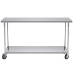 SOGA 150cm Commercial Catering Kitchen Stainless Steel Prep Work Bench Table with Wheels WORKBENCHSS8010150CM