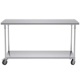 SOGA 150cm Commercial Catering Kitchen Stainless Steel Prep Work Bench Table with Wheels WORKBENCHSS8010150CM