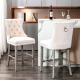 4X Velvet Bar Stools with Studs Trim Wooden Legs Tufted Dining Chairs Kitchen V226-SW1802BG-2