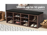 Artiss Shoe Rack Cabinet Bench 10 Cubes - Walnut FURNI-O-SHOE-BEN102-WAL