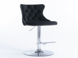 2x Height Adjustable Swivel Bar Stool Velvet Studs Barstool with Footrest and Chromed Base- Black V226-SW1712BK