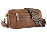 Double Zipper Brown Chic Quilted Crossbody Bag - Vintage PU Leather Shoulder Purse with Adjustable V888-ELOSUNG33512