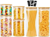 CARLA HOME 6 Pack Glass Storage Jars with Bamboo Lids for Kitchen Pantry, Pasta, Snacks, Cookies, V178-36178