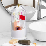 Rotating Makeup Brush Holder with Lid White Transparent Cover for Vanity V1366-AZ2-W-12158
