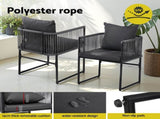 Gardeon 5PCS Outdoor Dining Set Table and Chairs Rope Patio Furniture Garden Black FF-DINING-ROPE-120-5PC