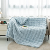 Light Blue 130*160cm Plush Toscana Rabbit Hair Throw Blanket - Soft Flannel Fleece for All Seasons, V888-ELOSUNG18059