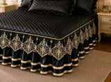 Black and Gold European Soft Brushed Quilted Bed Skirt 2 Pillowcases Set - Breathable Padded 180 x V888-ELOSUNG55052