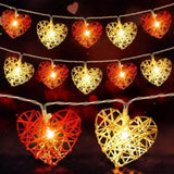 20 Red and White 3D Hollowed Rattan Heart-Shaped 3M String Fairy Lights, Battery Indoor & V382-REDWHHRTRATTBATT20