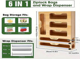CARLA HOME 6-in-1 Bamboo Kitchen Drawer Organizer with Ziplock Bag Storage, Wrap Dispenser, Cutter V178-36368