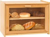 CARLA HOME Double Layer Bamboo Bread Box for Kitchen Counter with Large Capacity and Transparent LSB-36092