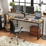 Home Office Desk with 8 Hooks 140 x 60 x 75 cm Rustic Brown and Black V178-11772