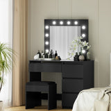 Artiss Dressing Table Set Stool 12 Led Bulbs Black FURNI-Q-DRESS01N-LED-BK-AB