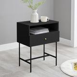 Sarantino Cecil Slender Fluted Bedside Table in Black TBL-18F-12T-BLK