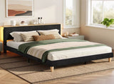 Artiss Double Bed Frame Upholstered Adjustable Headboard Mood Lighting Heavy Duty Black Velvet BFRAME-H-ROYCE-D-BK-AB